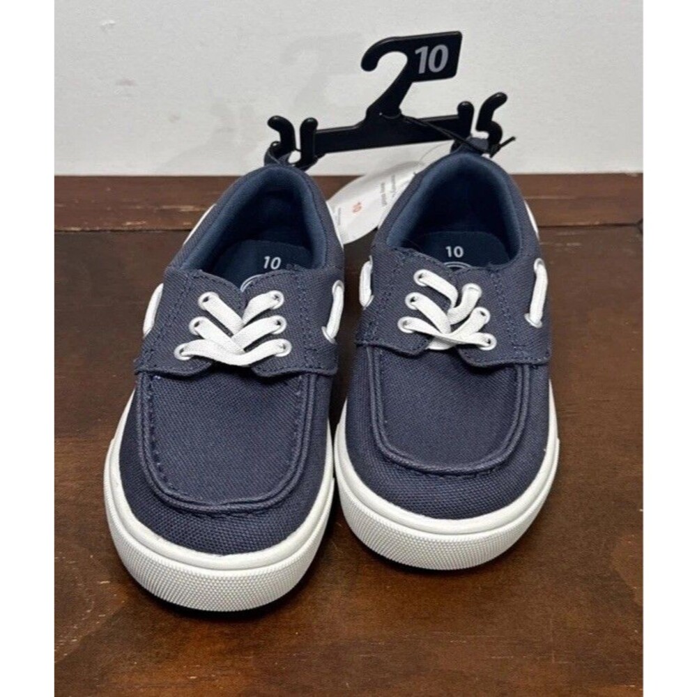 Wonder Nation Kids Blue White Canvas Lace-Up Low Top Boat Shoes US 10